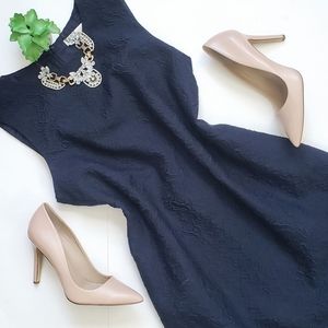 Ann Mashburn Navy Blue Embroidered Lace Sleeveless Dress Silk Size Large